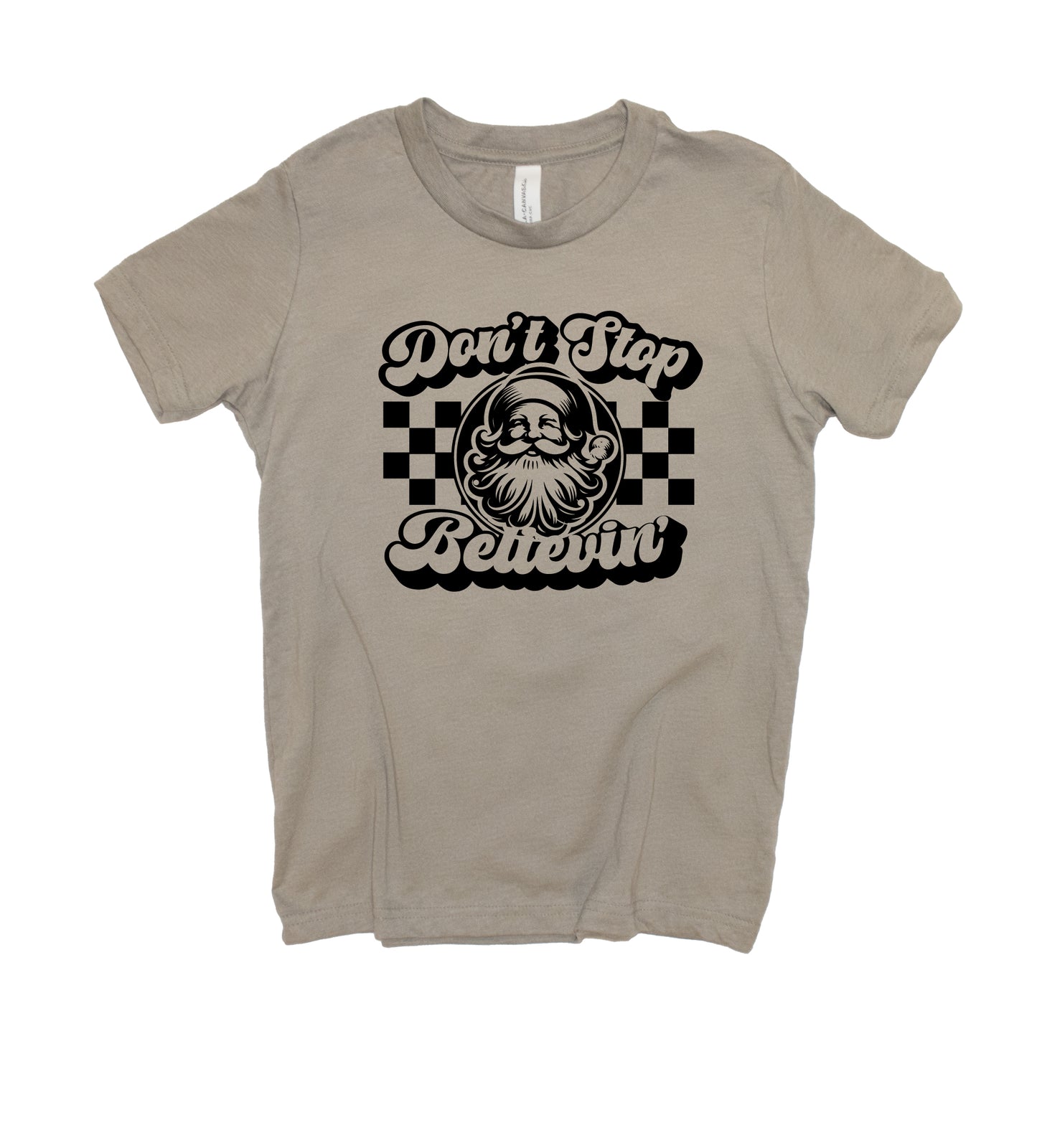 Don't Stop Believin' - Rad Santa Checkered Christmas Youth T-Shirt